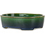 Oval green bonsai pot by Terahata Satomi Mazan - 192 x 160 x 55 mm