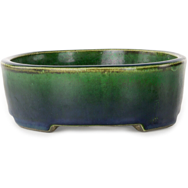 Vaso bonsai ovale verde di Terahata Satomi Mazan - 192 x 160 x 55 mm
