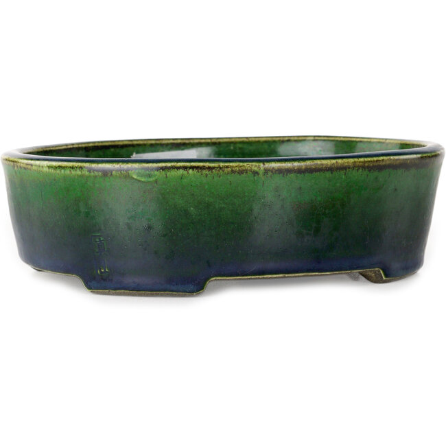 Vaso bonsai ovale verde di Terahata Satomi Mazan - 192 x 160 x 55 mm