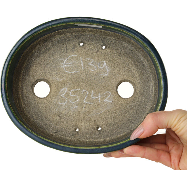 Ovale groene bonsaipot van Terahata Satomi Mazan - 192 x 160 x 55 mm