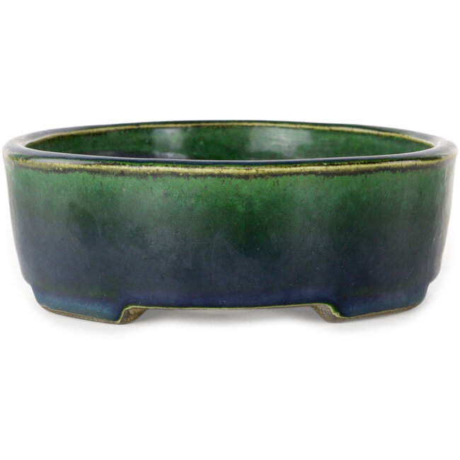 Pot à bonsaï ovale vert par Terahata Satomi Mazan - 192 x 160 x 55 mm