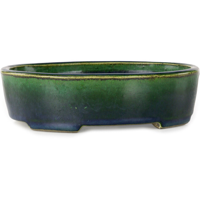 Maceta ovalada para bonsái verde de Terahata Satomi Mazan - 192 x 160 x 55 mm