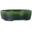 Oval green bonsai pot by Terahata Satomi Mazan - 192 x 160 x 55 mm