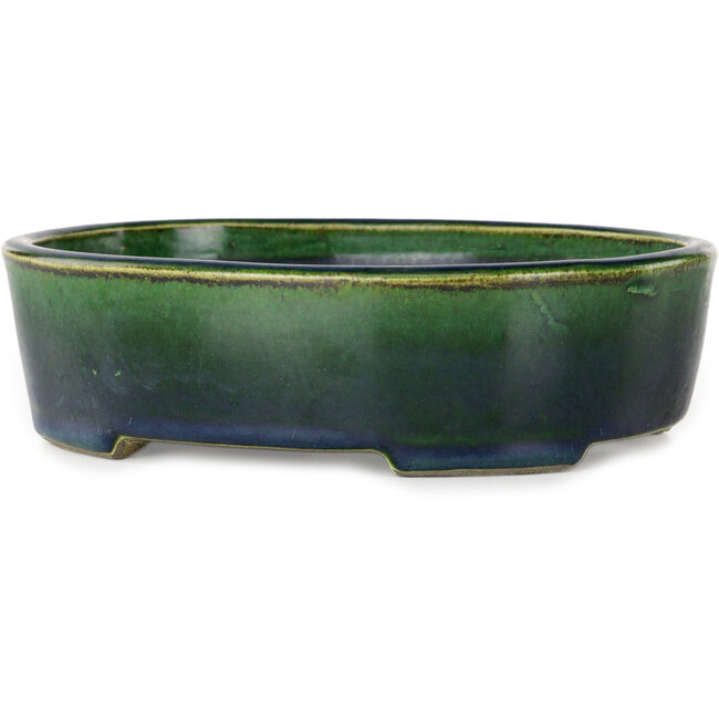Vaso bonsai ovale verde di Terahata Satomi Mazan - 192 x 160 x 55 mm