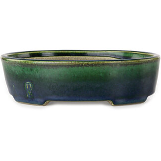  Satomi Mazan, Mazan Terahata 192 mm ovaler grüner Bonsaitopf von Terahata Satomi Mazan, Tokoname, Japan