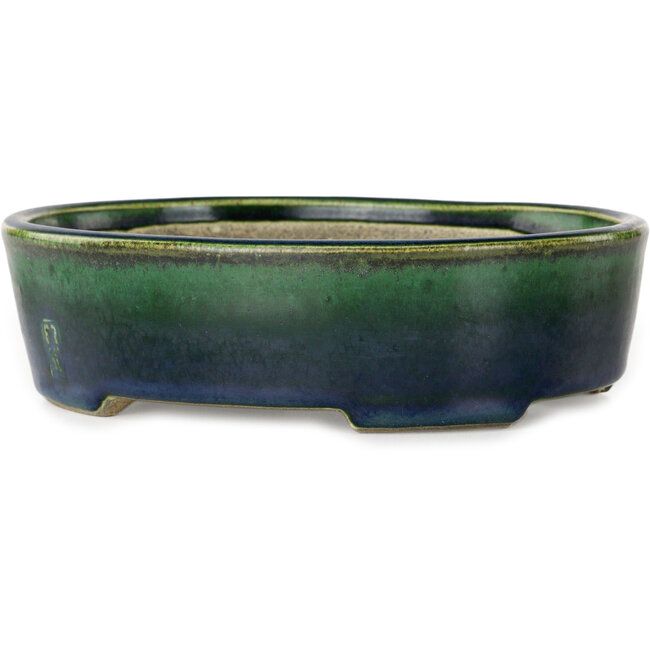 Vaso bonsai ovale verde di Terahata Satomi Mazan - 192 x 160 x 55 mm
