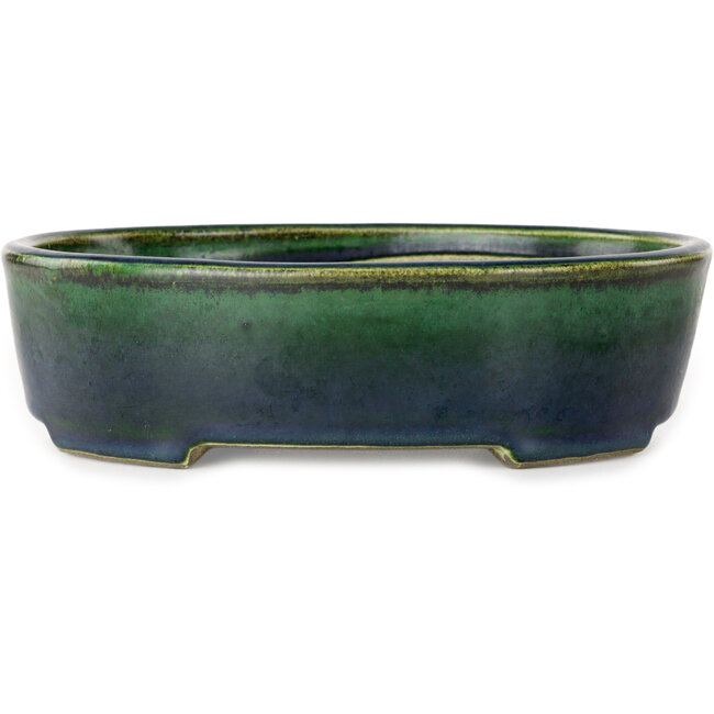 Pot à bonsaï ovale vert par Terahata Satomi Mazan - 192 x 160 x 55 mm