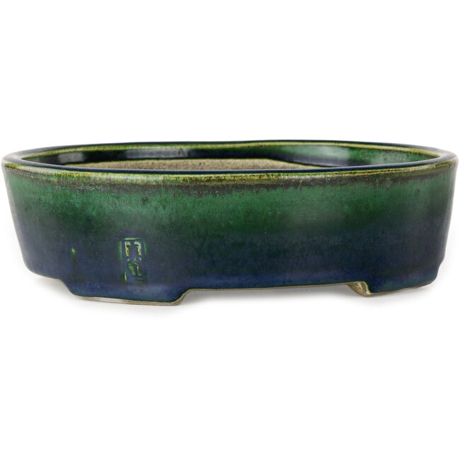 Vaso bonsai ovale verde di Terahata Satomi Mazan - 192 x 160 x 55 mm
