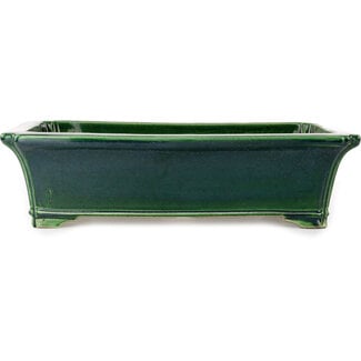  Satomi Mazan, Mazan Terahata 430 mm rectangular green bonsai pot by Terahata Satomi Mazan, Tokoname, Japan