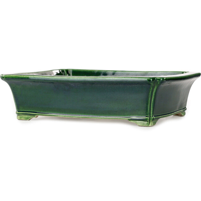 Rectangular green bonsai pot by Terahata Satomi Mazan - 430 x 352 x 113 mm