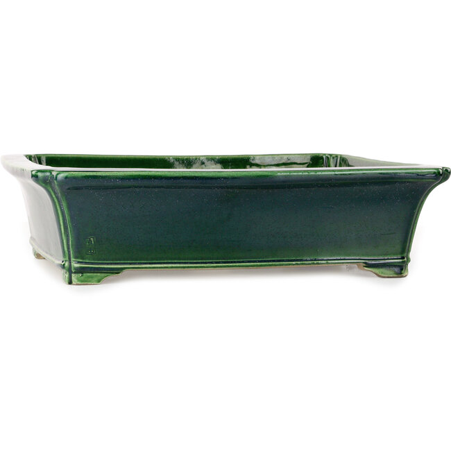 Rechthoekige groene bonsaipot van Terahata Satomi Mazan - 430 x 352 x 113 mm