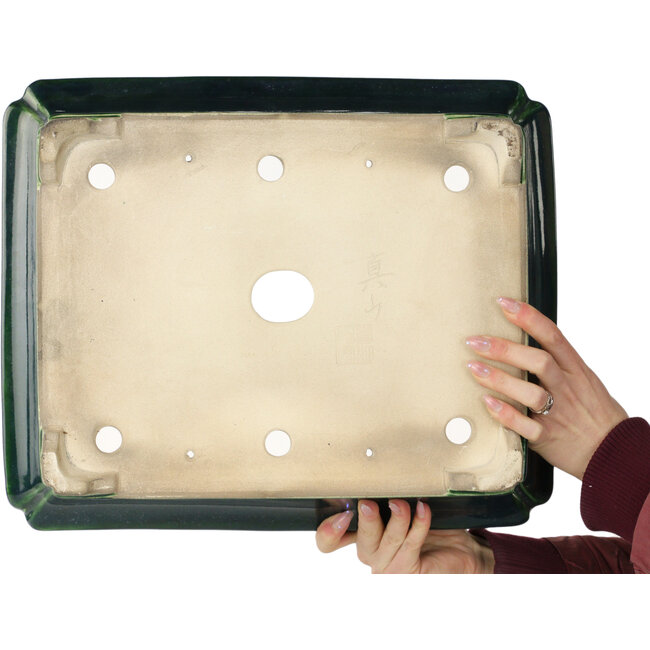 Maceta rectangular para bonsái verde de Terahata Satomi Mazan - 430 x 352 x 113 mm