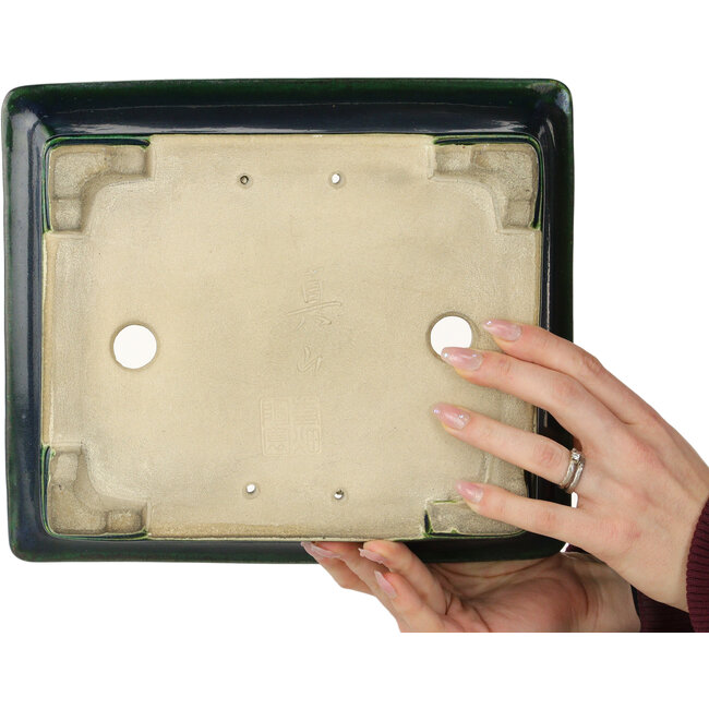 Maceta rectangular para bonsái verde de Terahata Satomi Mazan - 278 x 245 x 90 mm