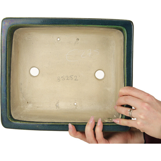 Rectangular green bonsai pot by Terahata Satomi Mazan - 278 x 245 x 90 mm