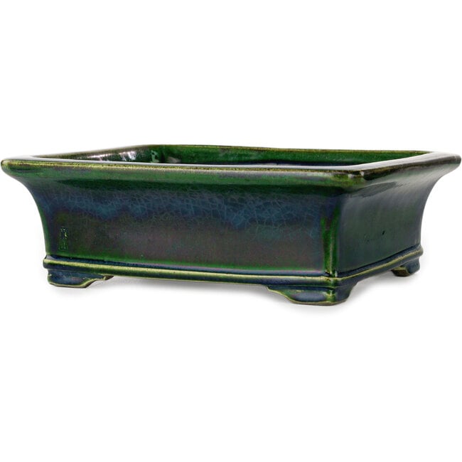 Rectangular green bonsai pot by Terahata Satomi Mazan - 278 x 245 x 90 mm