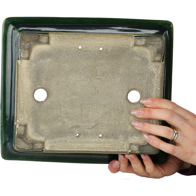 Rechthoekige groene bonsaipot van Terahata Satomi Mazan - 278 x 245 x 90 mm