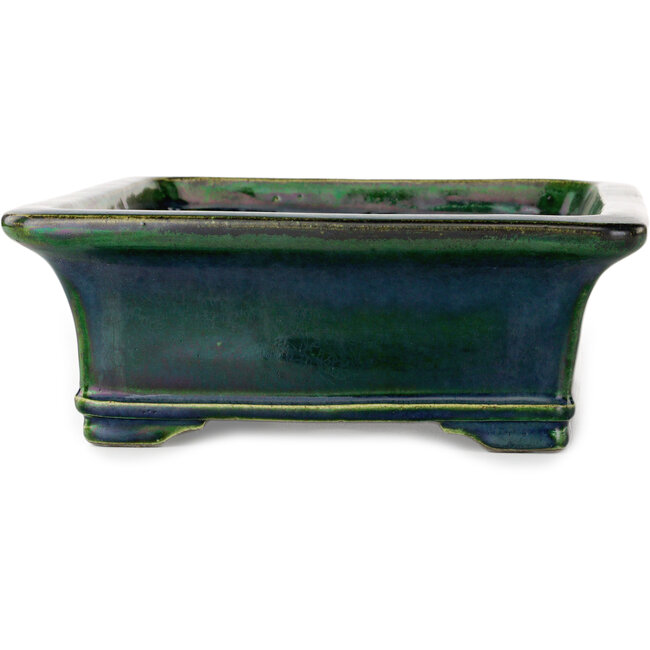 Pot à bonsaï rectangulaire vert par Terahata Satomi Mazan - 278 x 245 x 90 mm