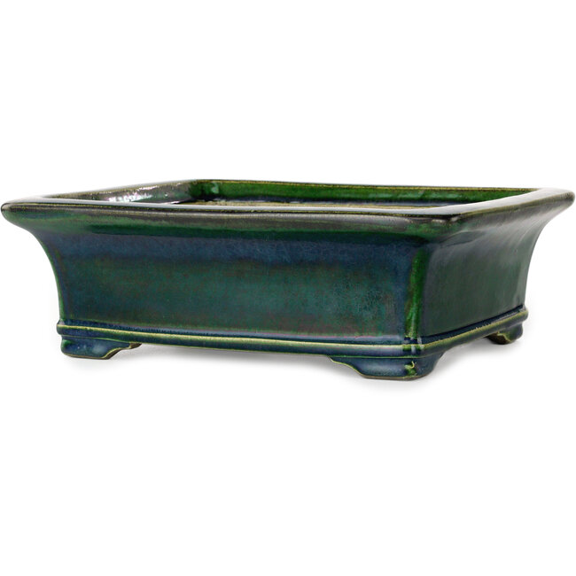 Rectangular green bonsai pot by Terahata Satomi Mazan - 278 x 245 x 90 mm