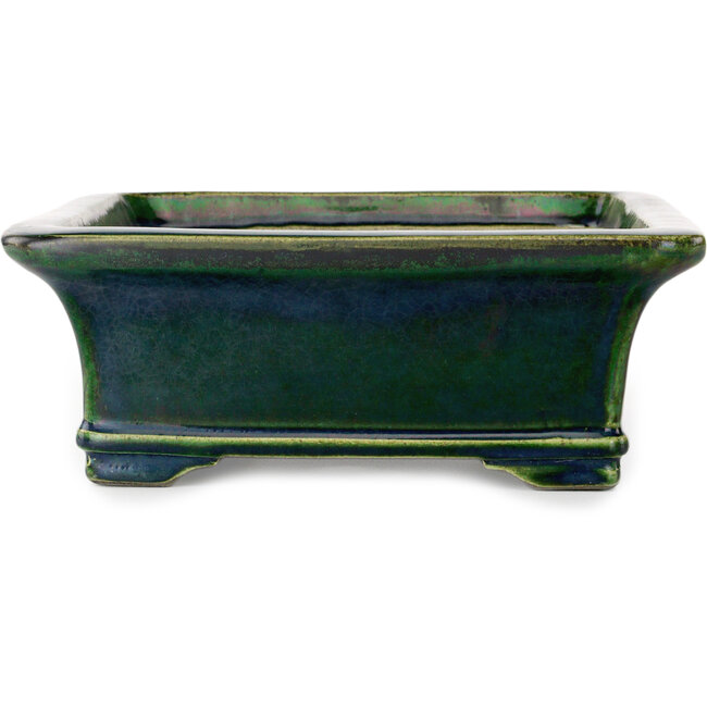 Rectangular green bonsai pot by Terahata Satomi Mazan - 278 x 245 x 90 mm