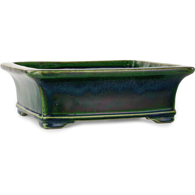 Rectangular green bonsai pot by Terahata Satomi Mazan - 278 x 245 x 90 mm