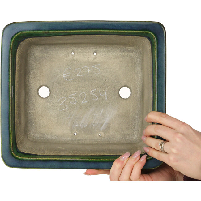 Maceta rectangular para bonsái verde de Terahata Satomi Mazan - 278 x 245 x 90 mm