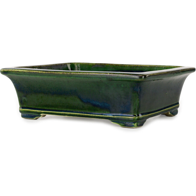 Pot à bonsaï rectangulaire vert par Terahata Satomi Mazan - 278 x 245 x 90 mm