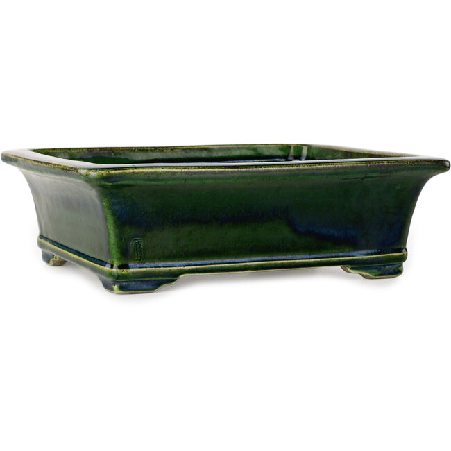 Rectangular green bonsai pot by Terahata Satomi Mazan - 278 x 245 x 90 mm