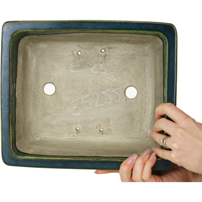 Rectangular green bonsai pot by Terahata Satomi Mazan - 278 x 245 x 90 mm