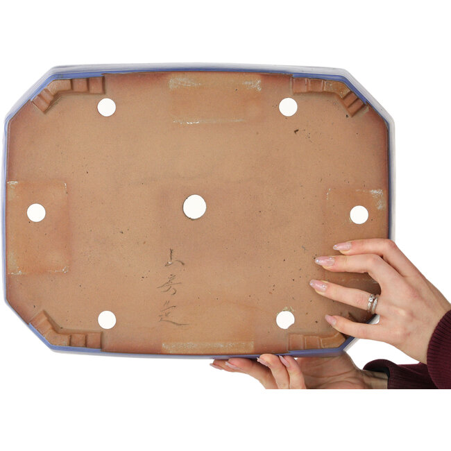 Pot à bonsaï rectangulaire bleu de Yamafusa - 400 x 295 x 82 mm