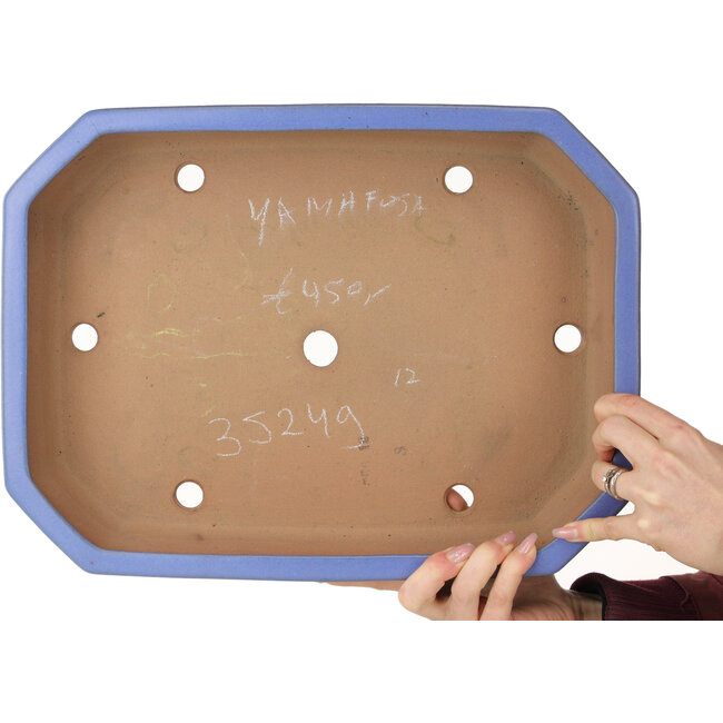 Pot à bonsaï rectangulaire bleu de Yamafusa - 400 x 295 x 82 mm