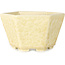 Hexagonal off-white, crystal glaze bonsai pot by Heian Senzan - 140 x 140 x 75 mm