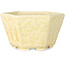 Hexagonal off-white, crystal glaze bonsai pot by Heian Senzan - 140 x 140 x 75 mm