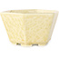 Hexagonal off-white, crystal glaze bonsai pot by Heian Senzan - 140 x 140 x 75 mm