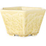 Hexagonal off-white, crystal glaze bonsai pot by Heian Senzan - 140 x 140 x 75 mm