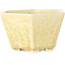 Hexagonal off-white, crystal glaze bonsai pot by Heian Senzan - 140 x 140 x 75 mm