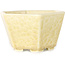Hexagonal off-white, crystal glaze bonsai pot by Heian Senzan - 140 x 140 x 75 mm
