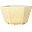 Hexagonal off-white, crystal glaze bonsai pot by Heian Senzan - 140 x 140 x 75 mm