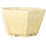Hexagonal off-white, crystal glaze bonsai pot by Heian Senzan - 140 x 140 x 75 mm