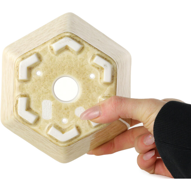 Hexagonal off-white, crystal glaze bonsai pot by Heian Senzan - 140 x 140 x 75 mm
