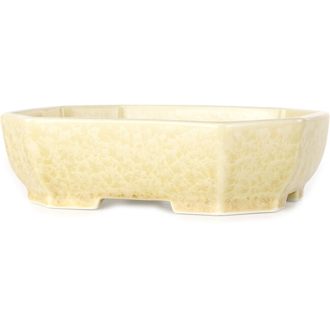 Oval off-white, crystal glaze bonsai pot by Heian Senzan - 161 x 132 x 50 mm