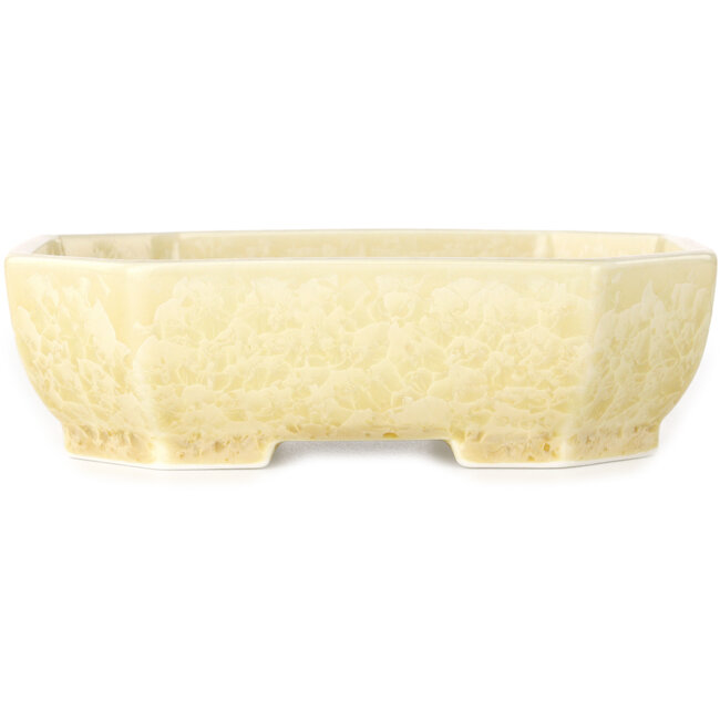 Oval off-white, crystal glaze bonsai pot by Heian Senzan - 161 x 132 x 50 mm