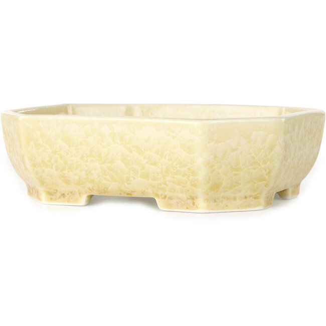 Oval off-white, crystal glaze bonsai pot by Heian Senzan - 161 x 132 x 50 mm