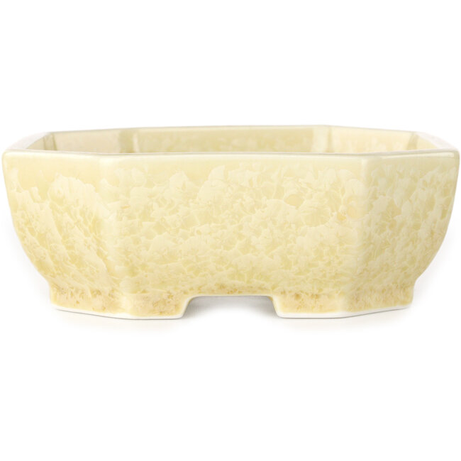 Oval off-white, crystal glaze bonsai pot by Heian Senzan - 161 x 132 x 50 mm