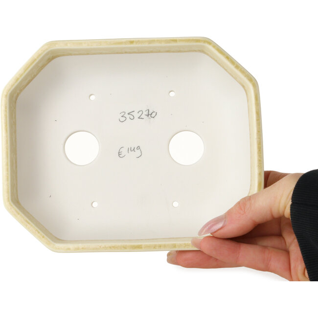 Oval off-white, crystal glaze bonsai pot by Heian Senzan - 161 x 132 x 50 mm