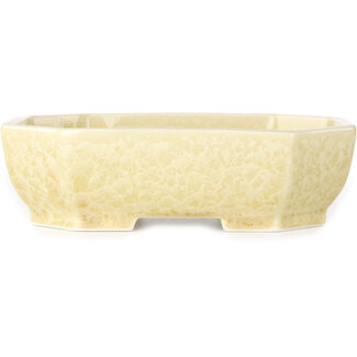  Heian Senzan 161 mm oval off-white, crystal glaze bonsai pot by Heian Senzan, Tokoname, Japan