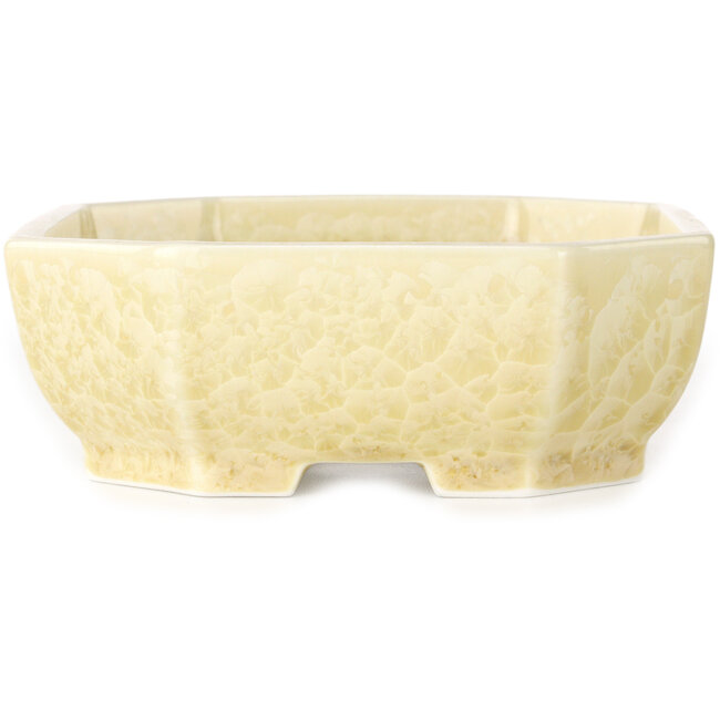 Oval off-white, crystal glaze bonsai pot by Heian Senzan - 161 x 132 x 50 mm