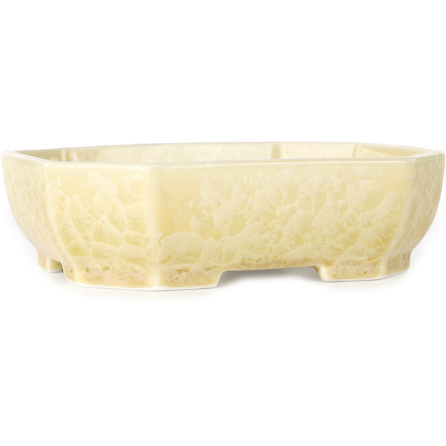 Oval off-white, crystal glaze bonsai pot by Heian Senzan - 161 x 132 x 50 mm