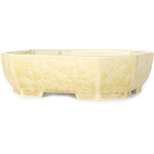 Oval off-white, crystal glaze bonsai pot by Heian Senzan - 161 x 132 x 50 mm