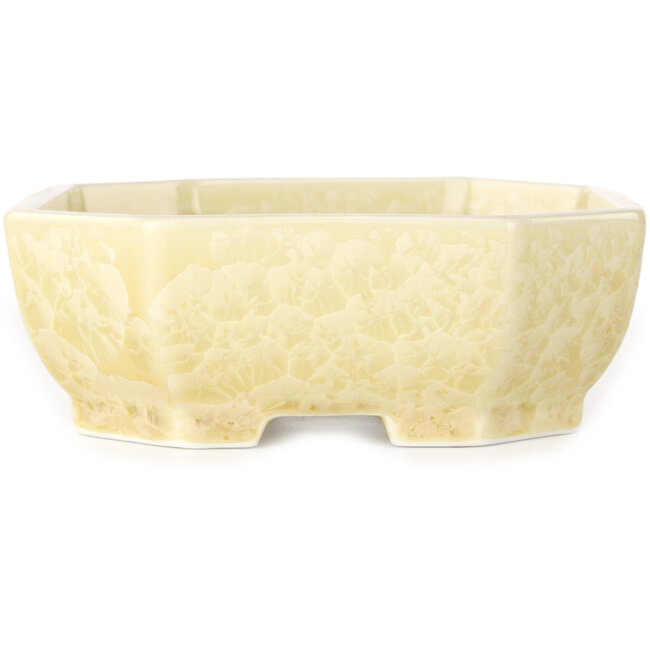 Oval off-white, crystal glaze bonsai pot by Heian Senzan - 161 x 132 x 50 mm