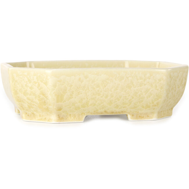 Oval off-white, crystal glaze bonsai pot by Heian Senzan - 161 x 132 x 50 mm